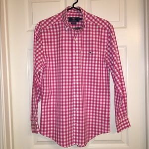Vineyard Vines Pink/White Gingham Tucker Shirt.